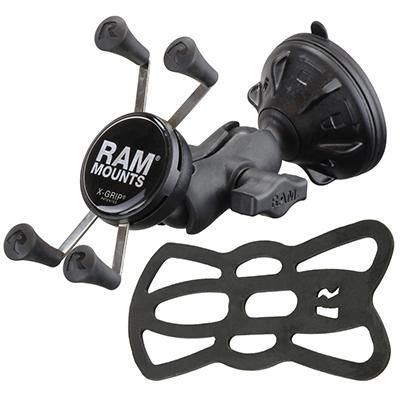 RAM Mounts RAM X-Grip con base de ventosa Twist-Lock de bajo perfil y brazo corto, Negro