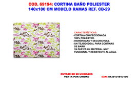 Cortina de baño de polietileno 140 x 180 ramas CB-29