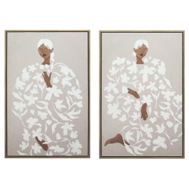 DKD Home Decor Cuadro Lienzo Chica Flores 2 Piezas Surtidas (60x3,8x90 cm)
