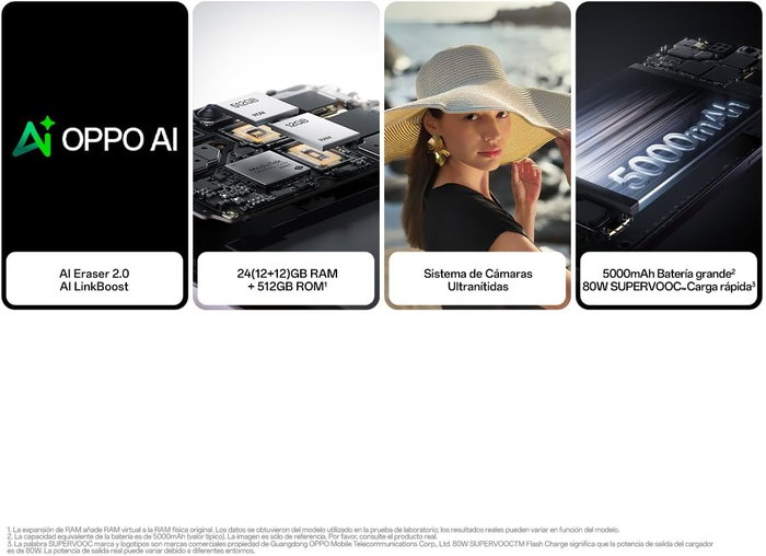 Oppo Reno12 Pro 5G 631001003704B Smartphone con IA 512GB 12GB RAM 5G Nebula Black Pantalla 6.7" Cámara 50MP Batería 5000mAh Carga 80W