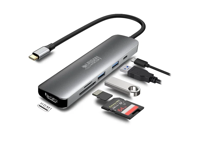 Urban Factory MHC45UF Hub USB-C 6 en 1 con HDMI 4K y 100W PD Gris Urban Factory MHC45UF Hub USB-C 6 en 1 con HDMI 4K y 100W PD Gris