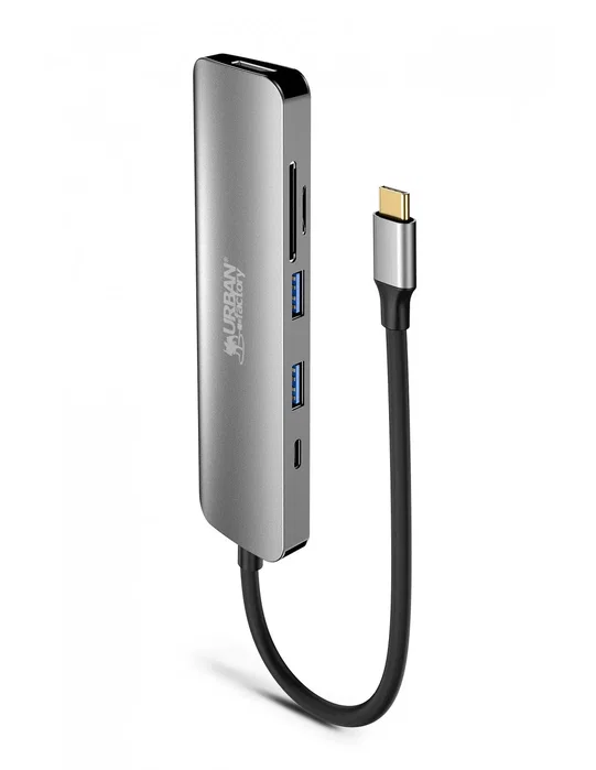 Urban Factory MHC45UF Hub USB-C 6 en 1 con HDMI 4K y 100W PD Gris Urban Factory MHC45UF Hub USB-C 6 en 1 con HDMI 4K y 100W PD Gris