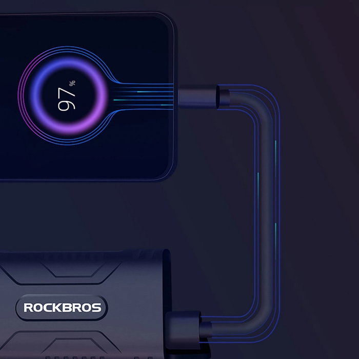 Rockbros Luz para bicicleta 850 lm con función de powerbank y cable USB-C a USB-A - negra Rockbros Luz para bicicleta 850 lm con función de powerbank y cable USB-C a USB-A - negra