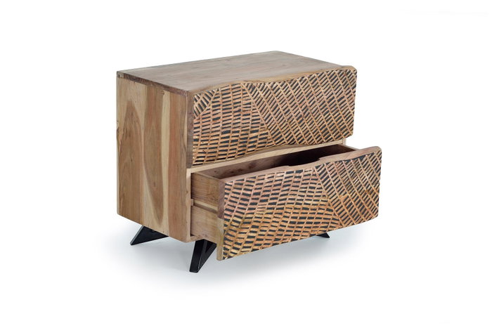 GINER Y COLOMER Mesita de Noche en Madera de Acacia con Pies de Metal, Cajón Interior 15x50x26cm GINER Y COLOMER Mesita de Noche en Madera de Acacia con Pies de Metal, Cajón Interior 15x50x26cm