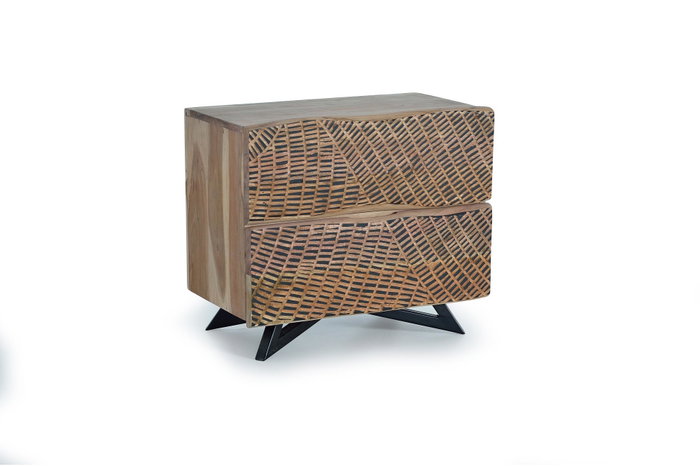 GINER Y COLOMER Mesita de Noche en Madera de Acacia con Pies de Metal, Cajón Interior 15x50x26cm GINER Y COLOMER Mesita de Noche en Madera de Acacia con Pies de Metal, Cajón Interior 15x50x26cm