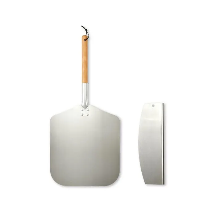 Livoo MES149 Juego de Pizza con Pala de Aluminio y Mango de Madera de Haya, Cuchillo para Pizza de Acero Inoxidable