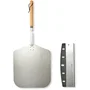 Livoo MES149 Juego de Pizza con Pala de Aluminio y Mango de Madera de Haya, Cuchillo para Pizza de Acero Inoxidable