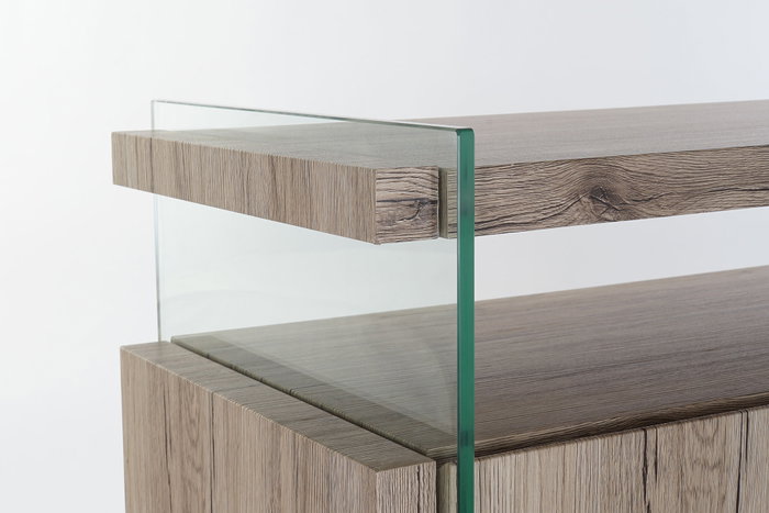 DKD Home Decor Aparador de Cristal Templado y MDF Natural DKD Home Decor Aparador de Cristal Templado y MDF Natural