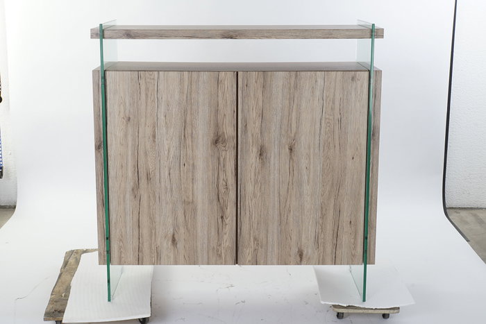 DKD Home Decor Aparador de Cristal Templado y MDF Natural DKD Home Decor Aparador de Cristal Templado y MDF Natural