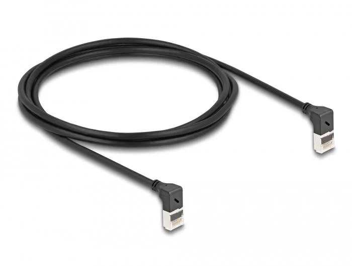 DeLOCK Cable de red RJ45 Cat.6A S/FTP Slim 90° angulado hacia arriba, 2 m, negro