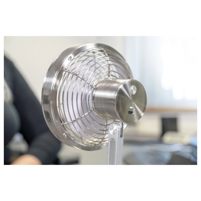 Unold Steel Flex 86705 Ventilador de Mesa Recargable, Cromo, 14 cm, 4 W, 12 h de Autonomía