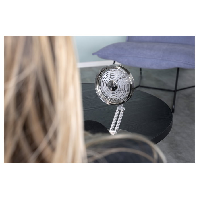 Unold Steel Flex 86705 Ventilador de Mesa Recargable, Cromo, 14 cm, 4 W, 12 h de Autonomía