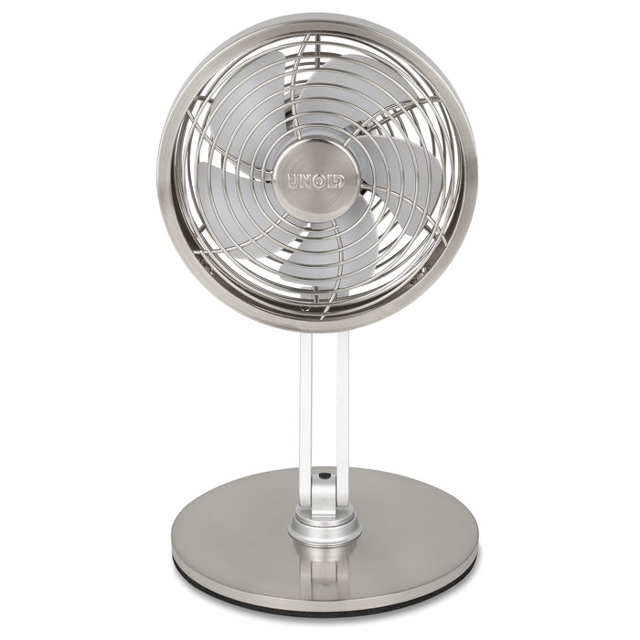 Unold Steel Flex 86705 Ventilador de Mesa Recargable, Cromo, 14 cm, 4 W, 12 h de Autonomía