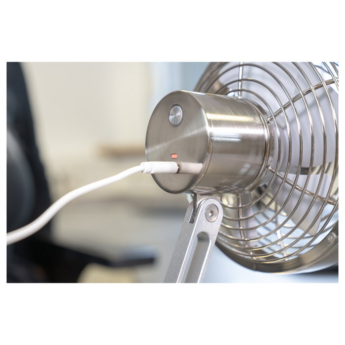 Unold Steel Flex 86705 Ventilador de Mesa Recargable, Cromo, 14 cm, 4 W, 12 h de Autonomía