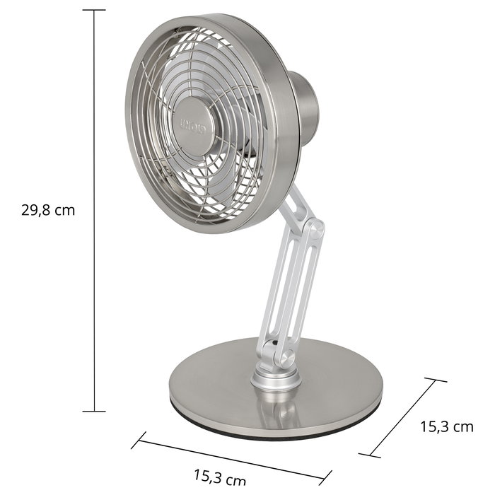 Unold Steel Flex 86705 Ventilador de Mesa Recargable, Cromo, 14 cm, 4 W, 12 h de Autonomía
