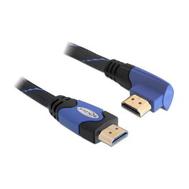 DeLOCK Cable HDMI 1.4 Alta Velocidad 1 m, Conector Angulado Izquierdo, 4K 4096 x 2160, 3D, 10.2 Gbit/s, Negro/Azul