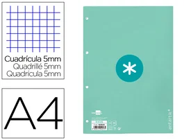 Antartik Recambio A4 80 hojas 90gr cuadro 5 mm 4 taladros 1 banda marco color menta