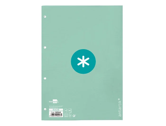 Antartik Recambio A4 80 hojas 90gr cuadro 5 mm 4 taladros 1 banda marco color menta