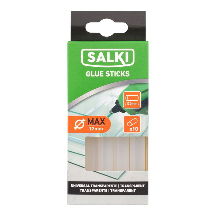 Salki 20430356 Barra de Cola Termofusible Universal Transparente Ø12 x 120 mm, Blíster 10 uds Salki 20430356 Barra de Cola Termofusible Universal Transparente Ø12 x 120 mm, Blíster 10 uds
