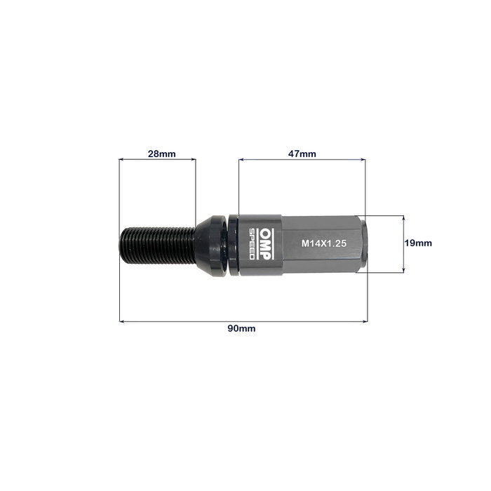 Omp Juego de 20 Tornillos con Protector de Aluminio Negro y Plata M14x1.25