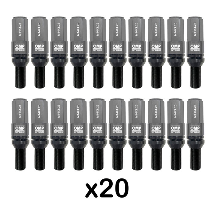 Omp Juego de 20 Tornillos con Protector de Aluminio Negro y Plata M14x1.25