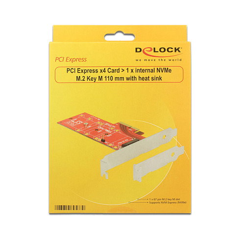 DeLOCK 89577 Adaptador PCIe x4 a NVMe M.2 110 mm Key M con Disipador, PCIe 3.0, 39 Gbit/s, Factor de Forma Low Profile, Interno DeLOCK 89577 Adaptador PCIe x4 a NVMe M.2 110 mm Key M con Disipador, PCIe 3.0, 39 Gbit/s, Factor de Forma Low Profile, Interno