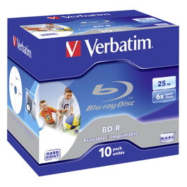 Verbatim BD-R Blu-Ray 25GB 6x Imprimible, Pack de 10 Jewel Case