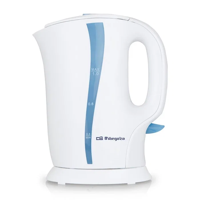 Orbegozo KT-5002 Hervidor eléctrico 1 L 1650 W con filtro desmontable, apagado automático, blanco y azul