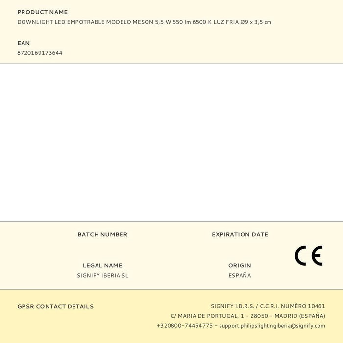 Philips Downlight LED Empotrable Modelo Meson 5,5W 550lm 6500K Luz Fria Ø9 x 3,5 cm
