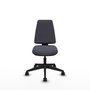 Silla de oficina Elche con mecanismo Asincro tapizada con Tela color Gris oscuro. Equipada con Base piramidal negra, Sin brazos y Ruedas 65mm nailon