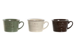 DKD Home Decor Tazas de Gres Coffee Relieve, Surtido de 3 Unidades, 260 ml