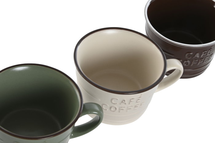 DKD Home Decor Tazas de Gres Coffee Relieve, Surtido de 3 Unidades, 260 ml