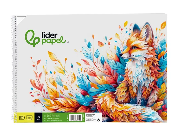 Liderpapel Bloc Dibujo Escolar Espiral 230x325mm 20 Hojas 90 gr/m2 con Recuadro
