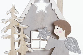 DKD Home Decor Decoracion Navidad Tradicional Rojo Gris Madera Angel 4 x 20 x 15 cm (12 Unidades)