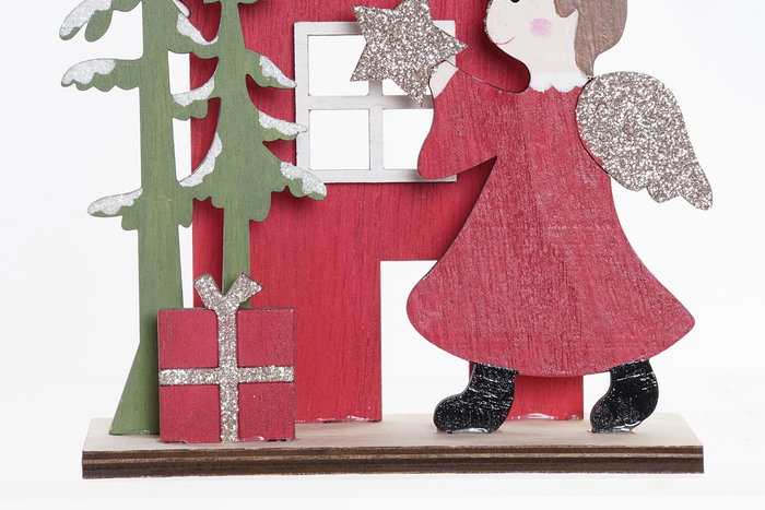 DKD Home Decor Decoracion Navidad Tradicional Rojo Gris Madera Angel 4 x 20 x 15 cm (12 Unidades)