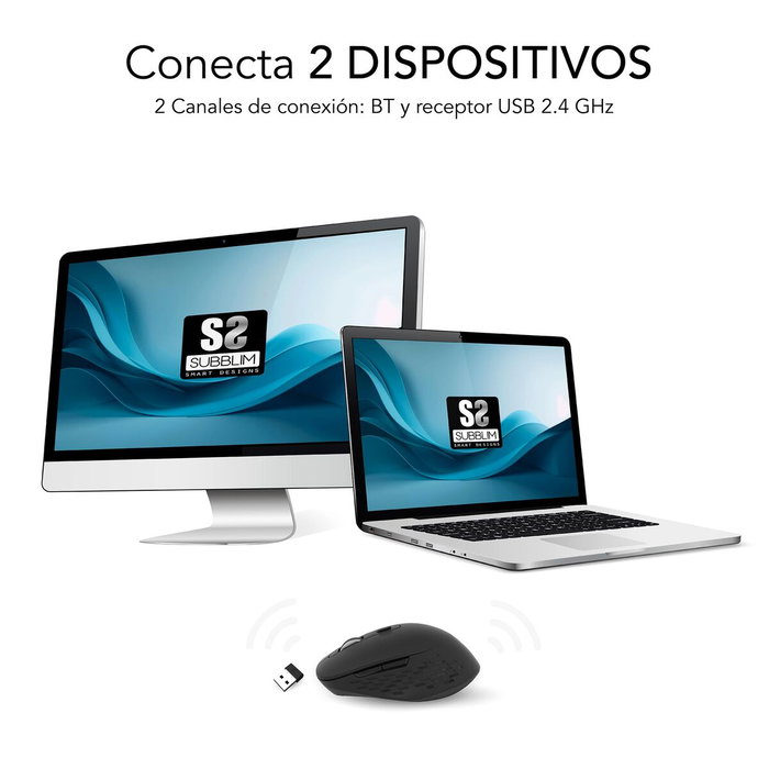 Subblim Curve Ergo Dual Ratón Ergonómico Inalámbrico Negro