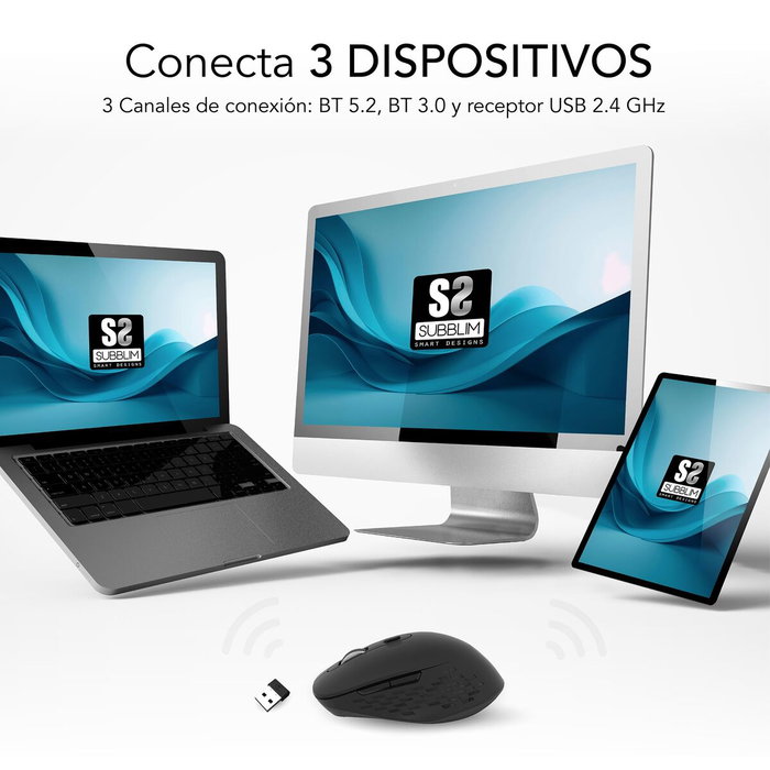 Subblim Curve Ergo Dual Ratón Ergonómico Inalámbrico Negro
