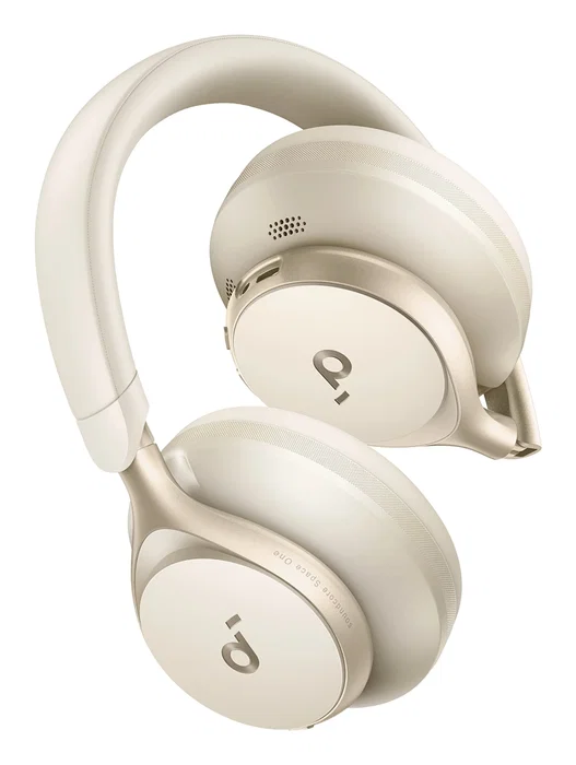 Soundcore Space One Auriculares Diadema con Cancelación Activa de Ruido (ANC), Bluetooth y Cable, 40h Batería, Color Crema