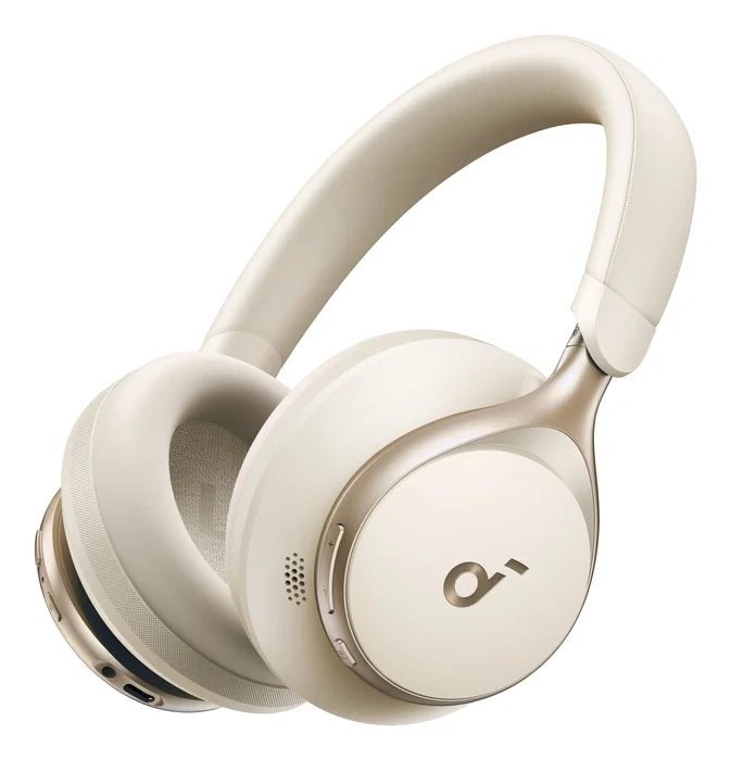 Soundcore Space One Auriculares Diadema con Cancelación Activa de Ruido (ANC), Bluetooth y Cable, 40h Batería, Color Crema