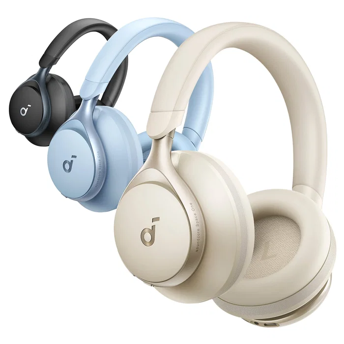 Soundcore Space One Auriculares Diadema con Cancelación Activa de Ruido (ANC), Bluetooth y Cable, 40h Batería, Color Crema