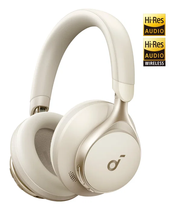 Soundcore Space One Auriculares Diadema con Cancelación Activa de Ruido (ANC), Bluetooth y Cable, 40h Batería, Color Crema