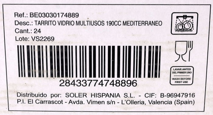Mediterraneo Tarrito Vidrio Multiusos 190 cc - 6.9x9 cm (48 Unidades)