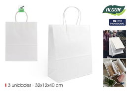 Algon Set 3 Bolsas Papel Blanco 32 x 12 x 40 cm (24 Unidades)