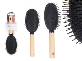 Berilo Cepillo Cabello Ovalado Mango Madera 7 cm x 25.5 cm x 4 cm (Set de 24)
