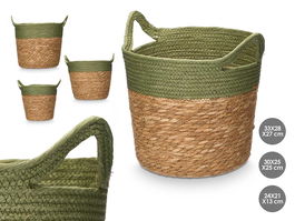 Giftdecor Set 3 Cestos Redondos con Asas 29 cm Alto Verde Papel Fibra Natural 33x28x28 cm (Set de 4)