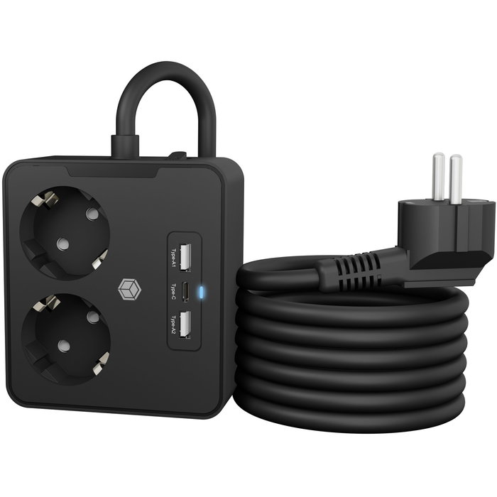 ICY BOX Regleta de enchufes con 2 puertos USB, color negro