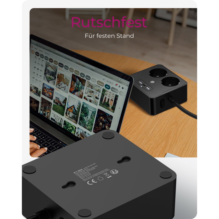 ICY BOX Regleta de enchufes con 2 puertos USB, color negro