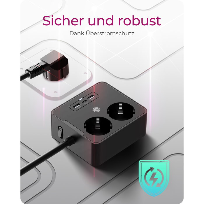 ICY BOX Regleta de enchufes con 2 puertos USB, color negro