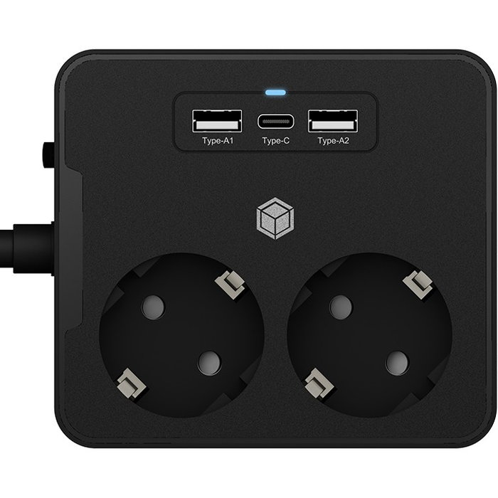 ICY BOX Regleta de enchufes con 2 puertos USB, color negro