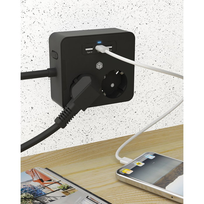 ICY BOX IB-MPS2220B-CH Regleta con 2 Salidas AC y 3 Puertos USB ICY BOX IB-MPS2220B-CH Regleta con 2 Salidas AC y 3 Puertos USB